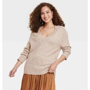 A New Day Women's‎ V Neck Tunic Sweater Brown Size S